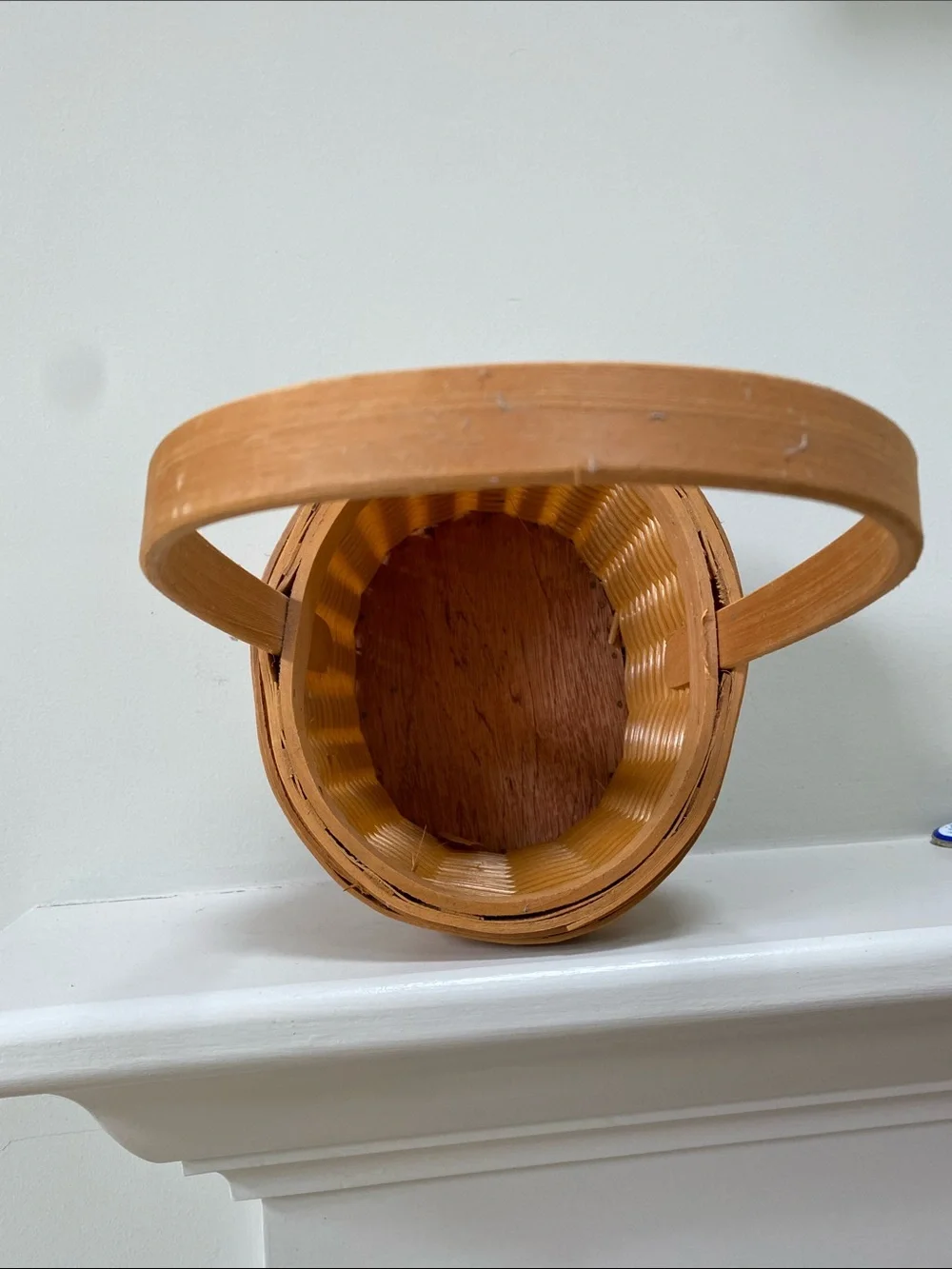Handwoven Tan Wood Handle Basket - Rustic Home Accent